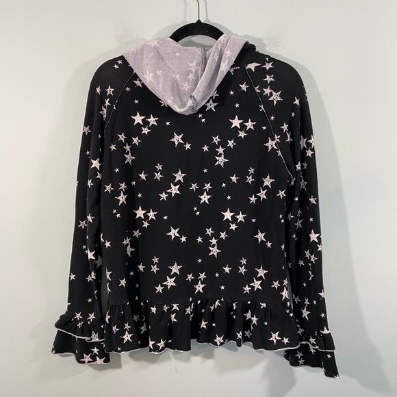 Generation Love Women Black Star Print Ruffles Pullover Hoodie Size S - Picture 8 of 8